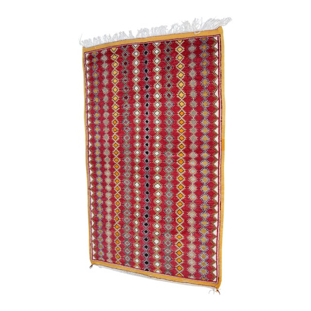 1980s Vintage Moroccan Boujad Hand-Woven Tribal Rug For Sale