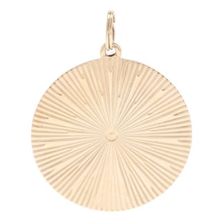 Engine Turned Disc Charm, 14k Yellow Gold, Length 1.38 In For Sale