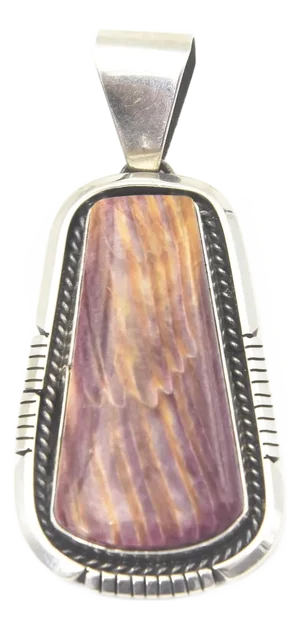Zuni Native American Spiny Oyster Sterling Silver Oblong Pendant by Sensa Eustace