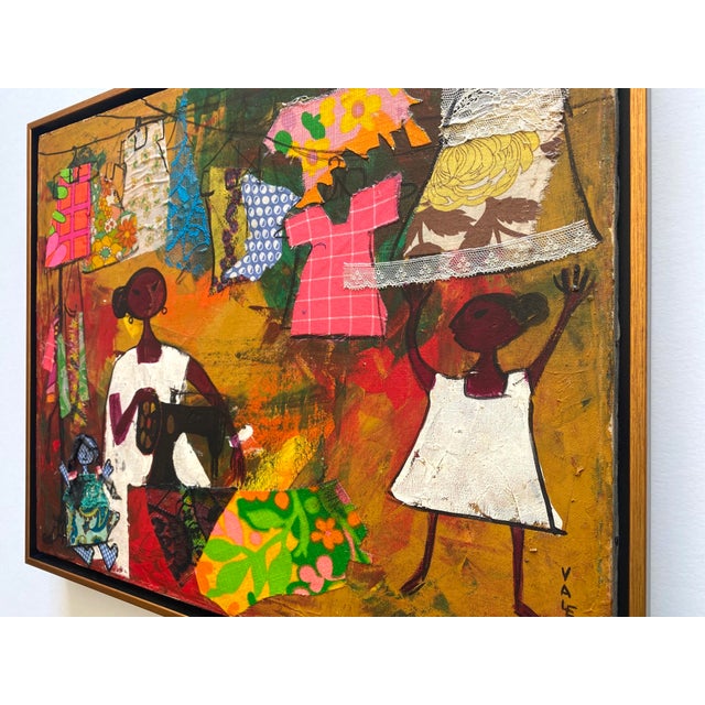 Alizandro Valencia Manzo Vintage Mexican Mid Century Modern " Costurera " Framed Signed Original Mixed Media Painting For Sale - Image 10 of 12