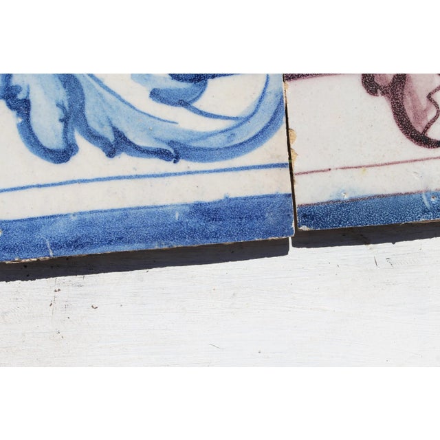 18th Century Antique Ribbon Floral Baroque Tiles - Set of 2 For Sale - Image 4 of 10