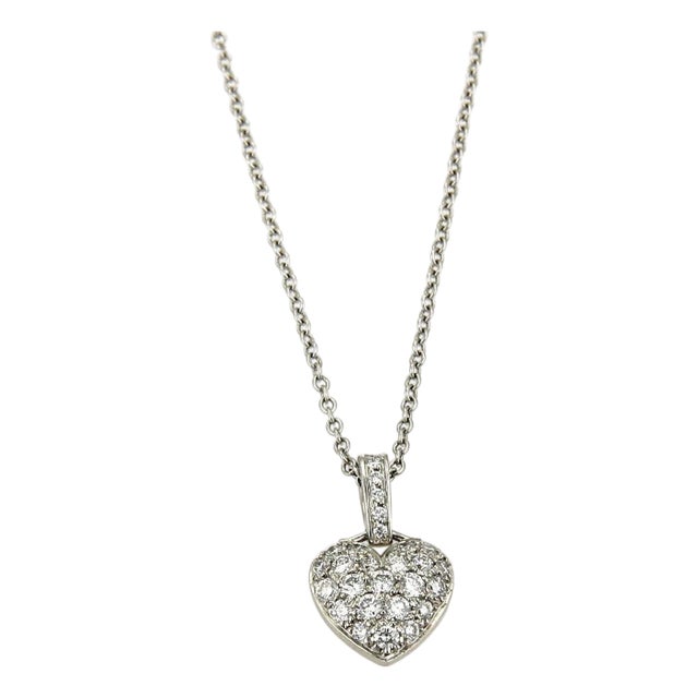 Tiffany & Co. French Pave Diamond Platinum Heart Pendant Necklace For Sale