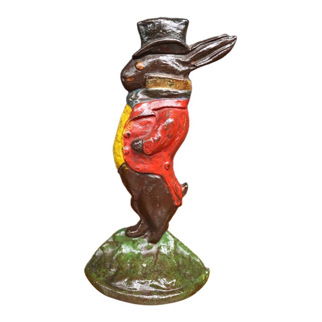 Antique Albany Foundry #94 Rabbit With Top Hat Doorstop For Sale