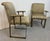 This listing is for a pair of Vintage Mastercraft Upholstered Brass Arm Chairs. Featuring a heavy flat bar frame, padded...