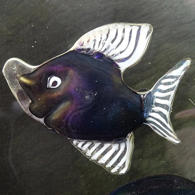 Murano Vintage Murano Barbini Signed Iridescent Double Fish Italian Art Glass Display Centerpiece Bowl For Sale - Image 4 of 8