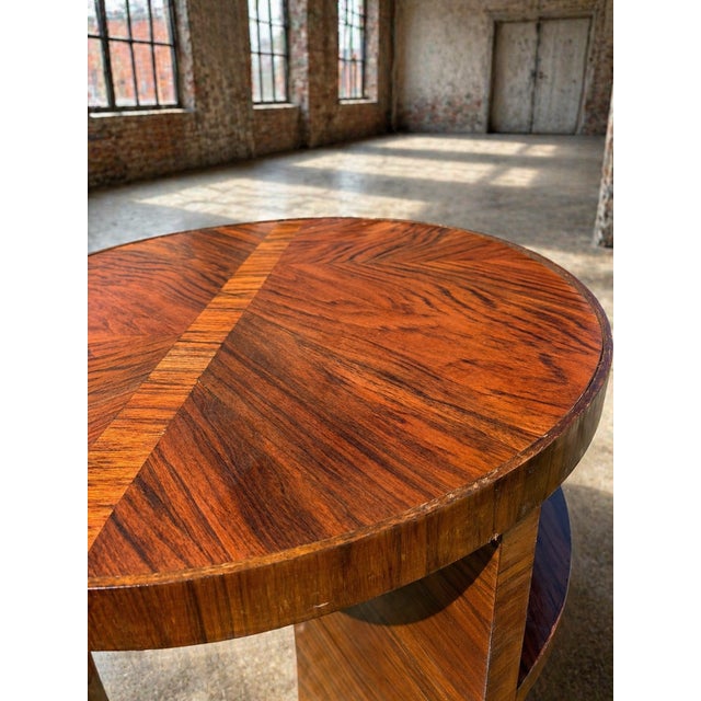 Art Deco Round Wood Side Table with Shelf For Sale - Image 5 of 11