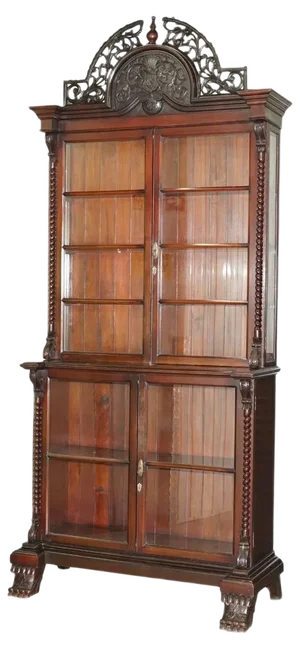 Victorian Hardwood Hand-Carved Wood Library Display Cabinet