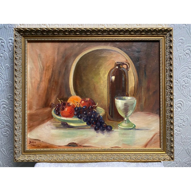 1960s Vintage Mid Century Still Life Oil Painting in Gold Gilt Frame For Sale - Image 9 of 10