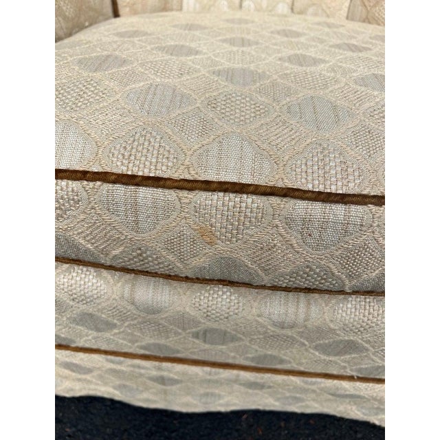 Pair of Tufted Button Back Swivel Chairs in a Cream Color With Brown Piping For Sale - Image 15 of 18