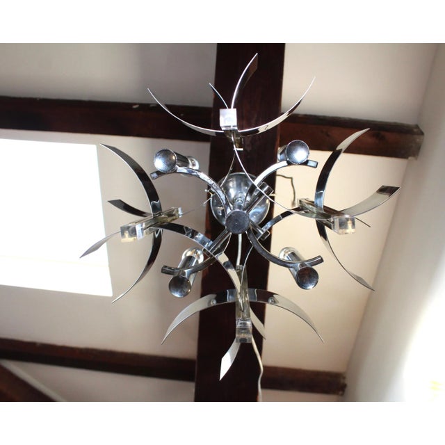 Chrome 1970s Gaetano Sciolari Brass and Chrome Chandelier For Sale - Image 8 of 13