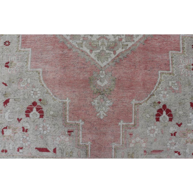 Turkish Vintage Oushak Rug With Geometric Design With a Soft Coral Color 7'8 X 13'5 For Sale - Image 9 of 12
