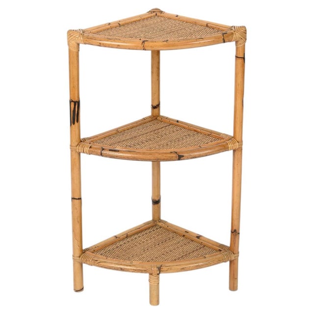 Italian Corner Shelf or Étagère in Bamboo, Rattan and Wicker by Franco Albini, 1970s For Sale - Image 16 of 16