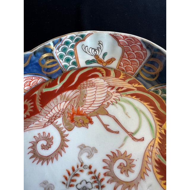 White Antique Japanese Imari Porcelain Dish With Phoenix and Gilt, Late Edo / Early Meiji For Sale - Image 8 of 13
