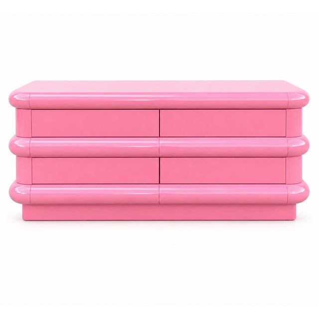 1980s Postmodern Pink Lacquered Bullnose Dresser For Sale - Image 5 of 5