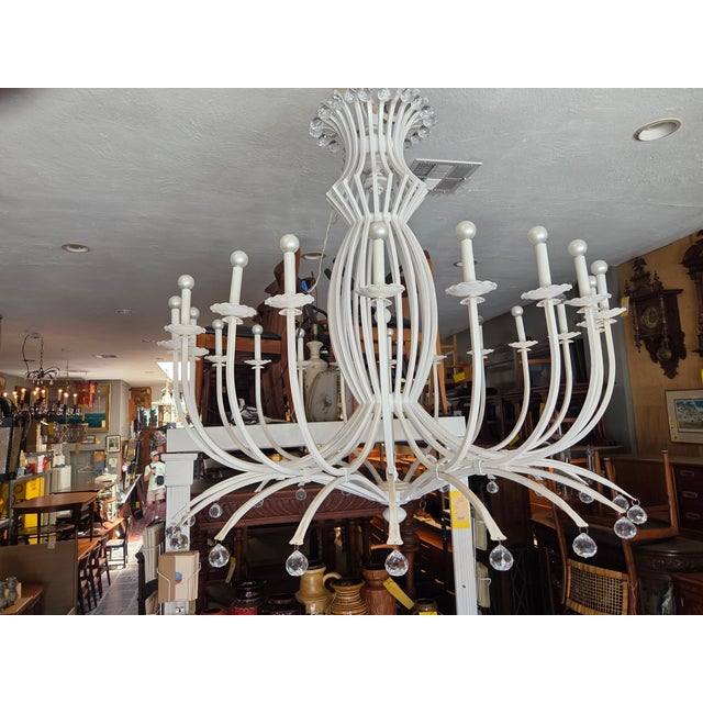 Vintage Wrought Iron Large White Chandelier For Sale - Image 10 of 14