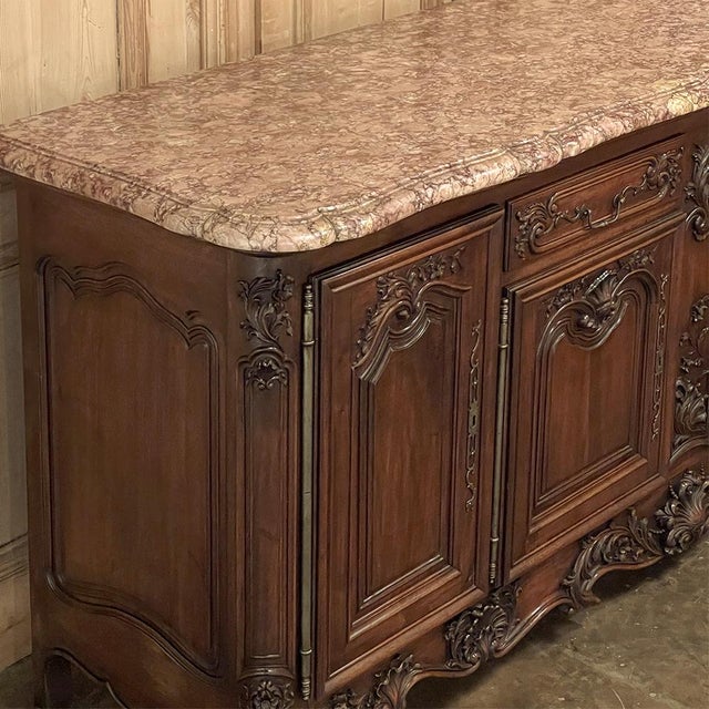 Grand Antique French Walnut Louis XIV Marble Top Buffet ~ Sideboard For Sale - Image 17 of 18