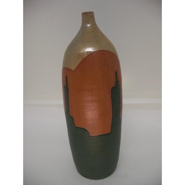 Ceramic Vintage Studio Pottery Vase With Three-Color Glaze Design For Sale - Image 7 of 14