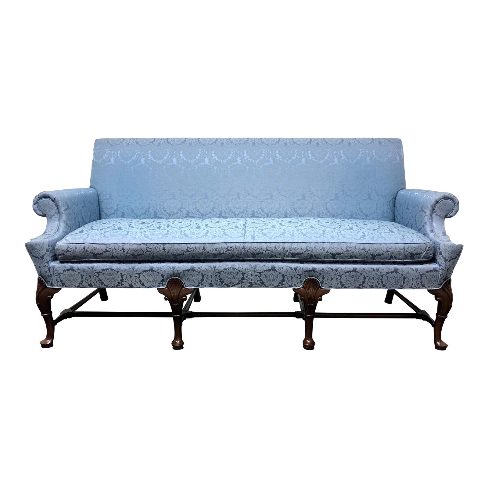 Hickory Chair Queen Anne Sofa Settee In Blue Brocade Chairish