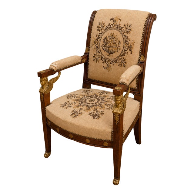 Empire Mahogany Armchair with Egyptian Heads, Early 19th Century For Sale