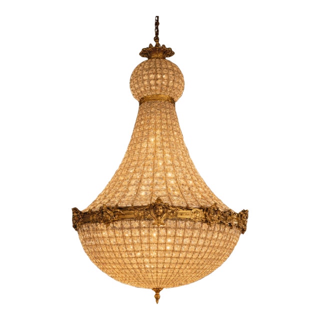 1970s French Louis XVI Gold Bronze Crystal Chandelier For Sale