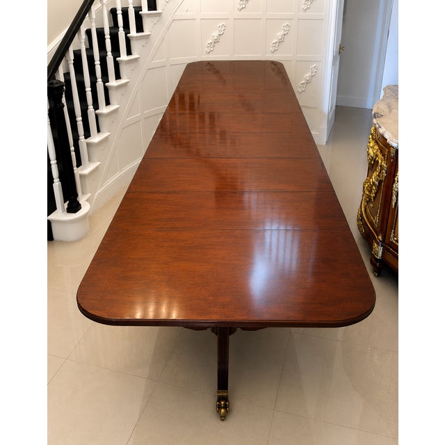 Antique English Mahogany Banquet Dining Table 22/24 Seater 4 Pedestal 3 Leaves , 1920 For Sale - Image 3 of 13