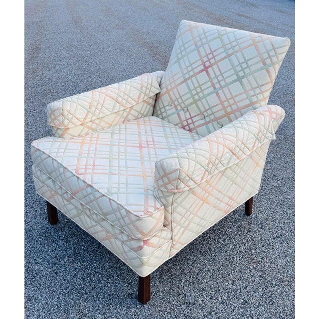 Vintage 1960s Fabric Lounge Chair With Solid Walnut Wood Base Add timeless mid-century style and comfort to your home with...