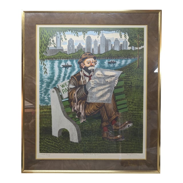 1970s "Central Park Tycoon" Signed Artist Proof by George Crionas of a Tramp Clown in Nyc For Sale