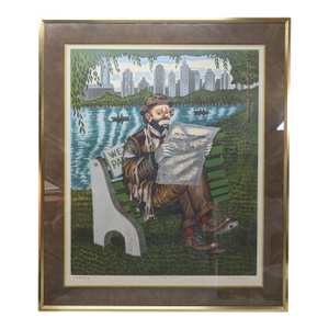 1970s "Central Park Tycoon" Signed Artist Proof by George Crionas of a Tramp Clown in Nyc