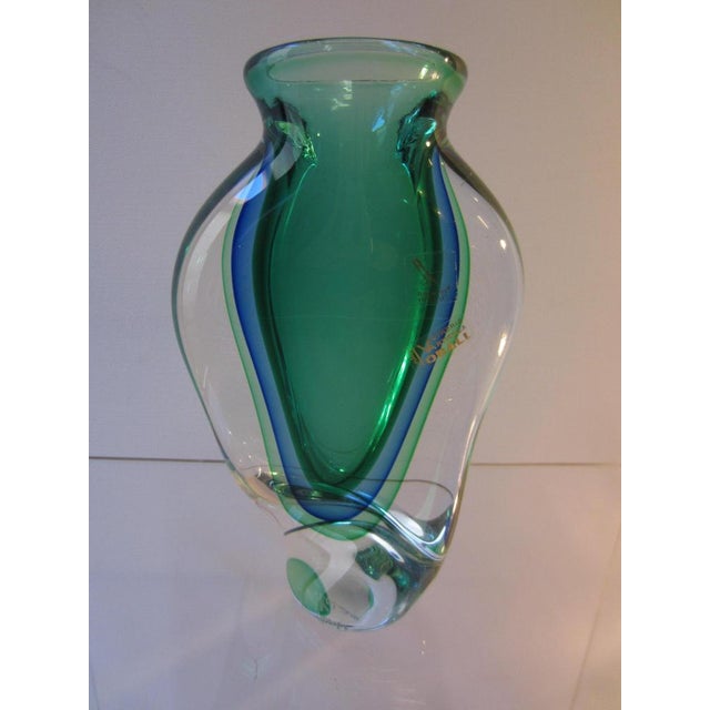 Blue Sommerso Murano Glass Vase in Blue and Green, 1990s For Sale - Image 8 of 8