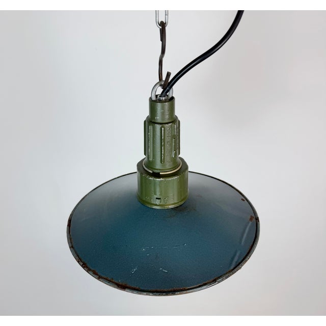 Metal Industrial Blue Enamel Military Pendant Lamp with Cast Aluminium Top, 1960s For Sale - Image 7 of 18