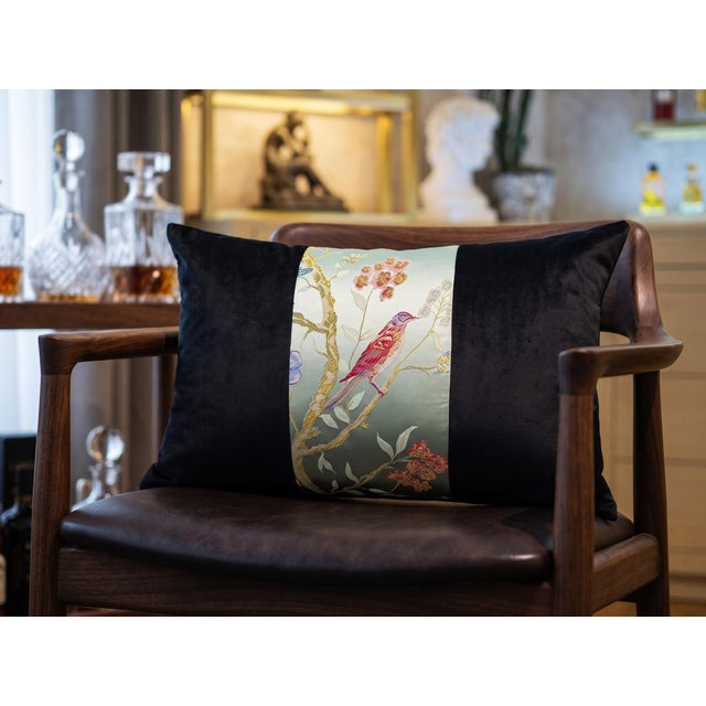 Handmade Black Velvet Satin Cushion Cover For Sale - Image 4 of 11
