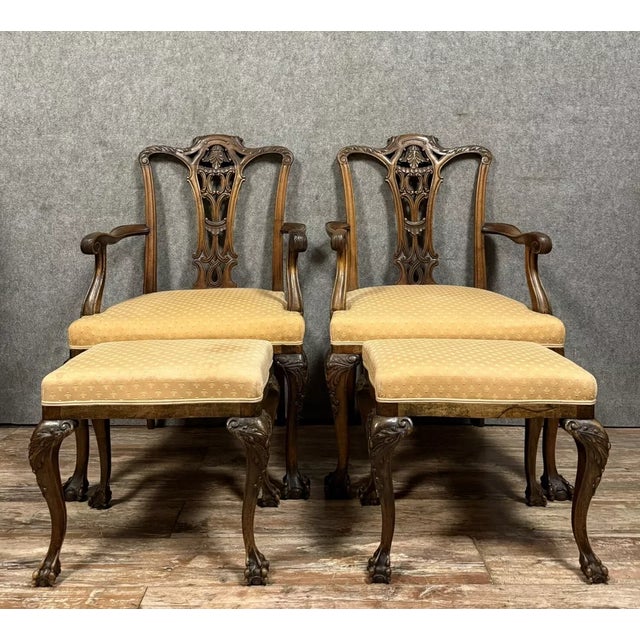 Brown English Mahogany Armchairs and Ottomans, 1850s, Set of 4 For Sale - Image 8 of 8