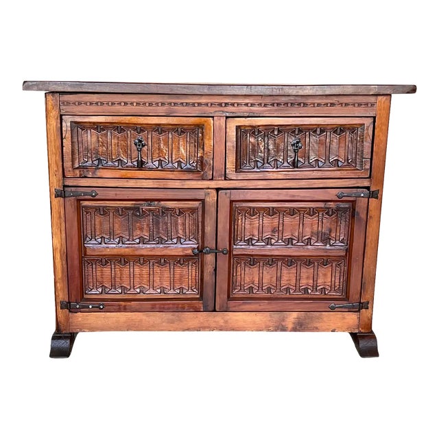 20th Century Spanish Carved Walnut Tuscan Cabinet with One-Drawer For Sale