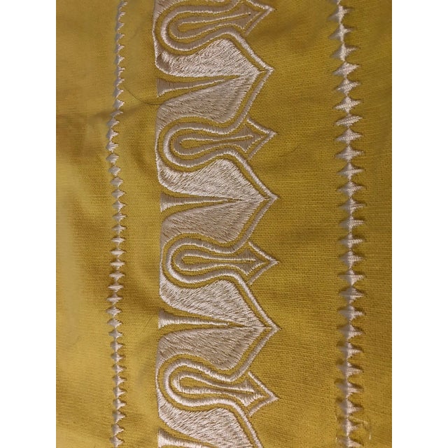 Contemporary Gorgeous Buttercup Yellow Cotton Euro Pillow Shams With White Embroidery - a Pair For Sale - Image 3 of 9