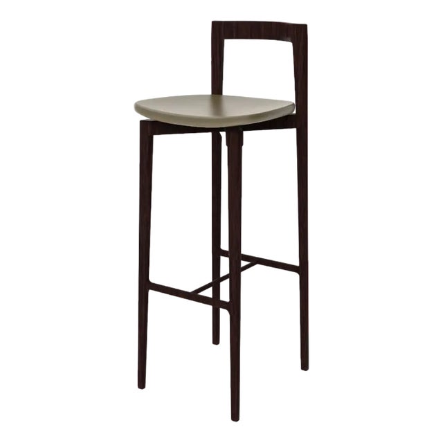 Modern Linea 632 Grey Bar Chair in Green Leather and Dark Oak Wood by Collector Studio For Sale