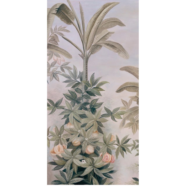 Not Yet Made - Made To Order 36" * H108" * 5ps, Hand-Painted Morandi Misty Classical Garden Tropical Bird & Foliage Wall Mural, Neoclassical Tropical Landscape Mural For Sale - Image 5 of 9