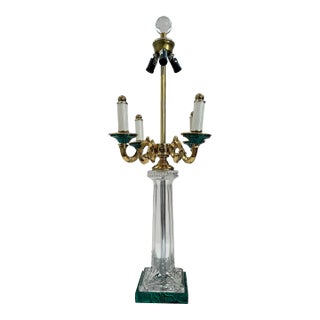 1980s Beth Weissman Malachite and Brass Four Arm Lamp For Sale
