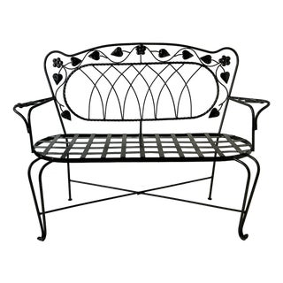 1950s Vintage Italian Boho Chic Mario Papperzini for Salterini Tole Metal Garden Bench, Attributed For Sale