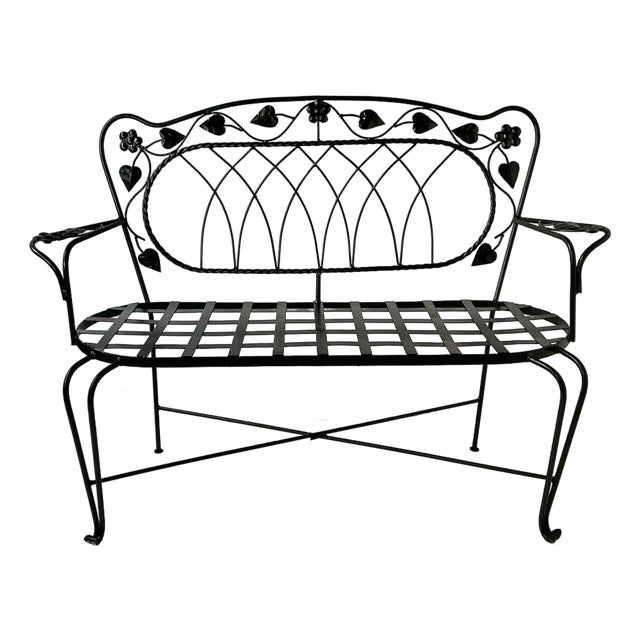 1950s Vintage Italian Boho Chic Mario Papperzini for Salterini Tole Metal Garden Bench, Attributed For Sale