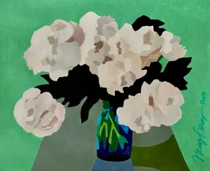 Scandinavian White Peony Bouquet in a Jade Room Art Giclee by Neicy Frey