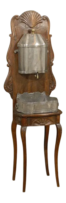 18th Century Louis XV Period Pewter Lavabo Mounted on Walnut Stand