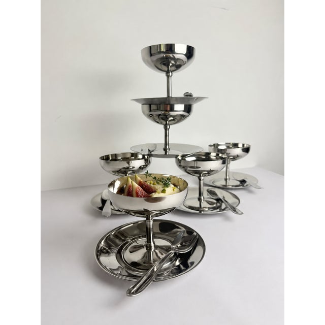 Silver Vintage Italian Stainless Steel Dessert Coupe Set, 1980s, Set of 18 For Sale - Image 8 of 8