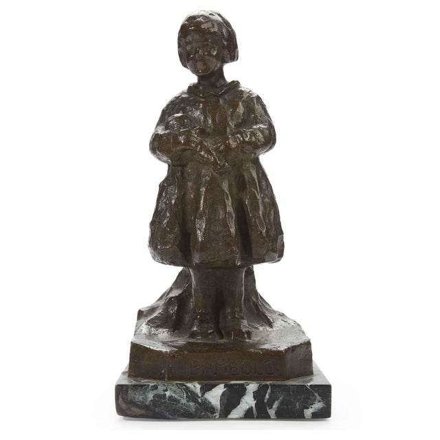 R. Zacchetti, Little Girl with Doll, 1920s, Bronze and Marble For Sale - Image 12 of 12