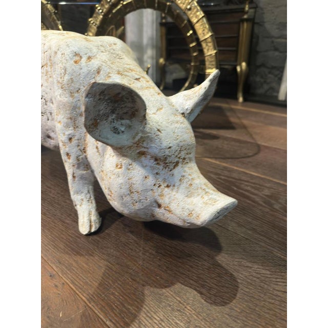 Painted White Cast Iron Pigs, Set of 2 For Sale - Image 6 of 15