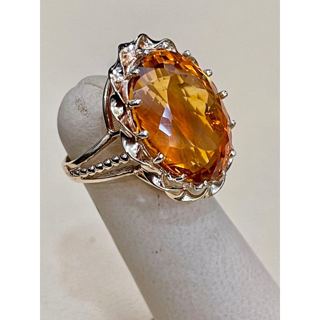 32 Carat Natural Oval Citrine Cocktail Ring in 14 Karat Yellow Gold, Estate For Sale - Image 17 of 18