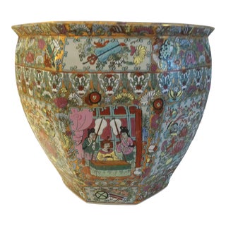Large Vintage Famille Rose Medallion Jardinière For Sale