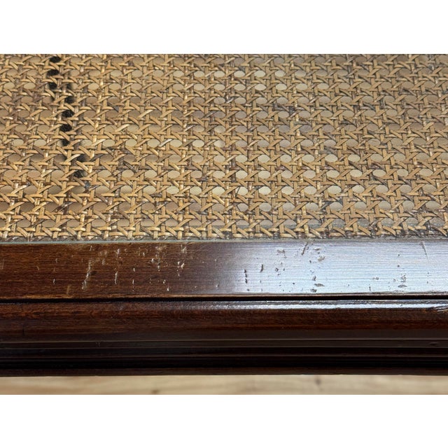 Brown Vintage Carved Wood Caned Game Table With Inset Glass Top For Sale - Image 8 of 11