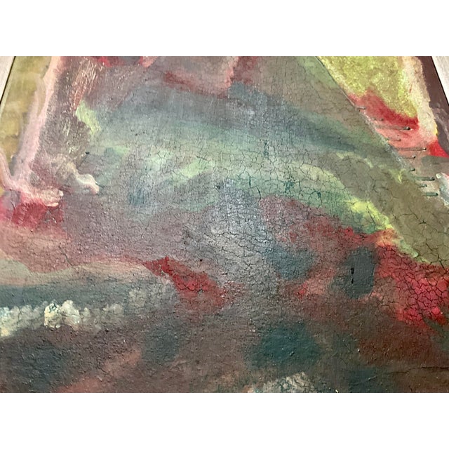 Vintage Abstract Painting With Craquelure in Original Wood Frame For Sale - Image 12 of 14