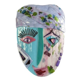 Postmodern Colorful Bluegill Fused Art Glass Wall Face Mask For Sale