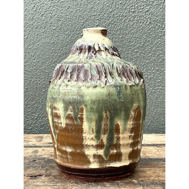 Ceramic Vintage Original Studio Pottery Ribbed Vase For Sale - Image 7 of 12